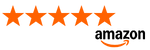 Five-star rating logo from Amazon with an orange star on a white background